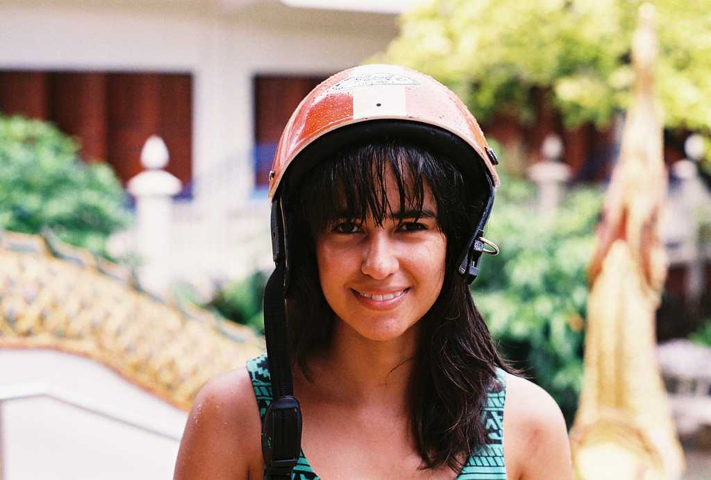 Vicky after our wet motorcycle ride